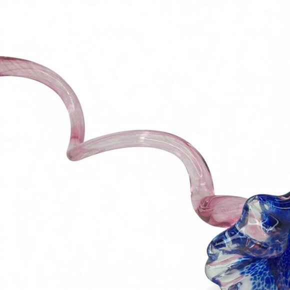 Studio Art Handblown Glass Flower Sculpture With Pink Curl Stem & Blue Bloom 14" - Picture 3 of 8